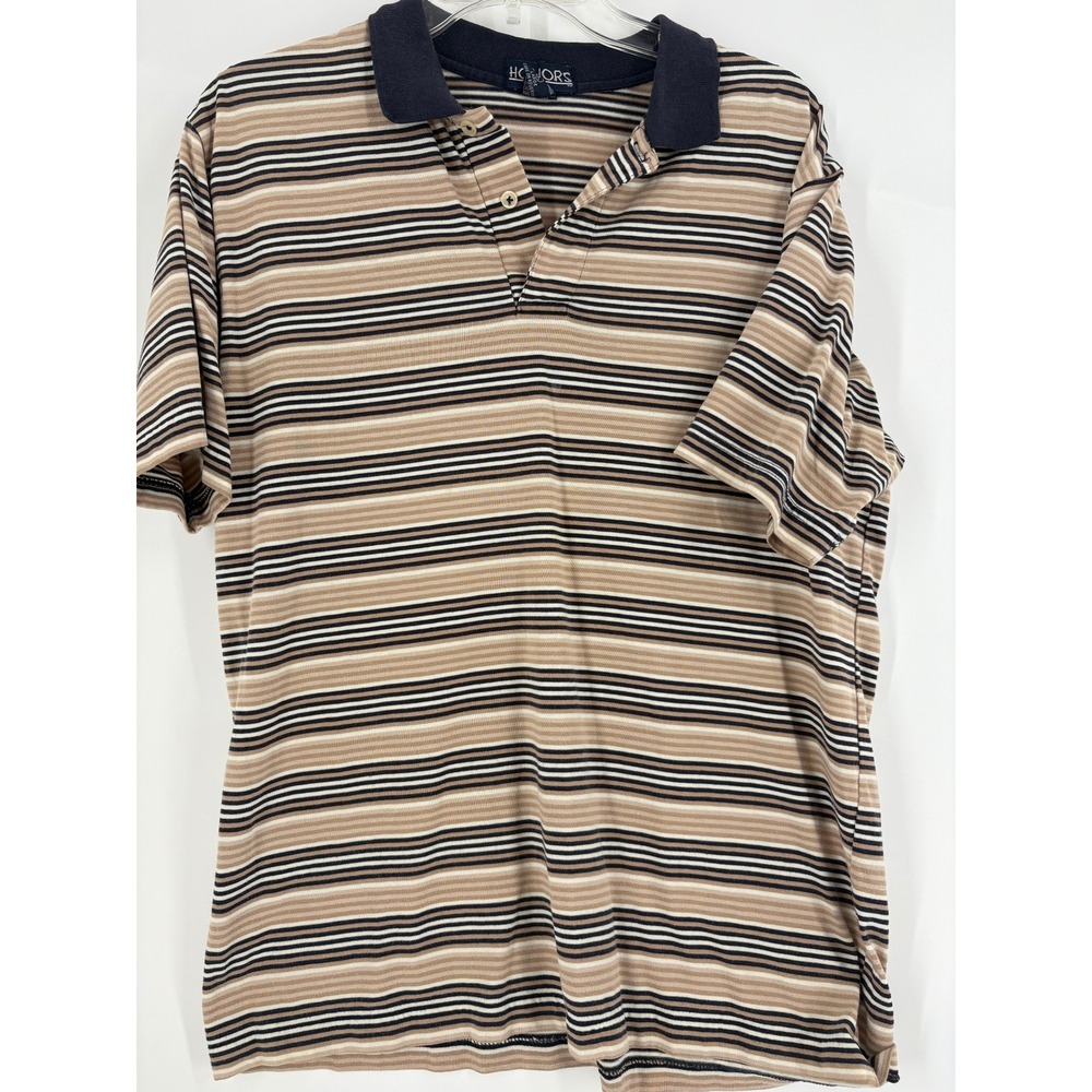 Honors Mens‎ Striped Polo Shirt Size Large Short Sleeve Casual Golf Shirt Top